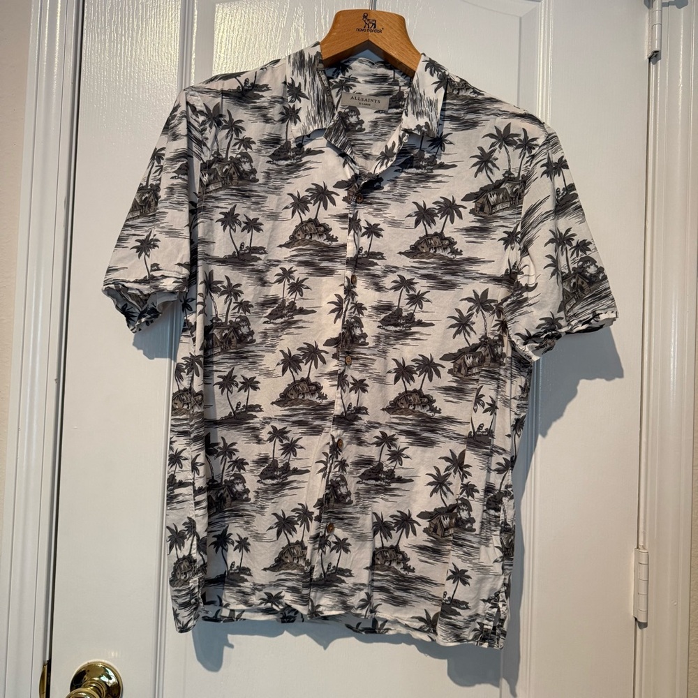 All Saints Black and White Tropical Print Shirt - XL
